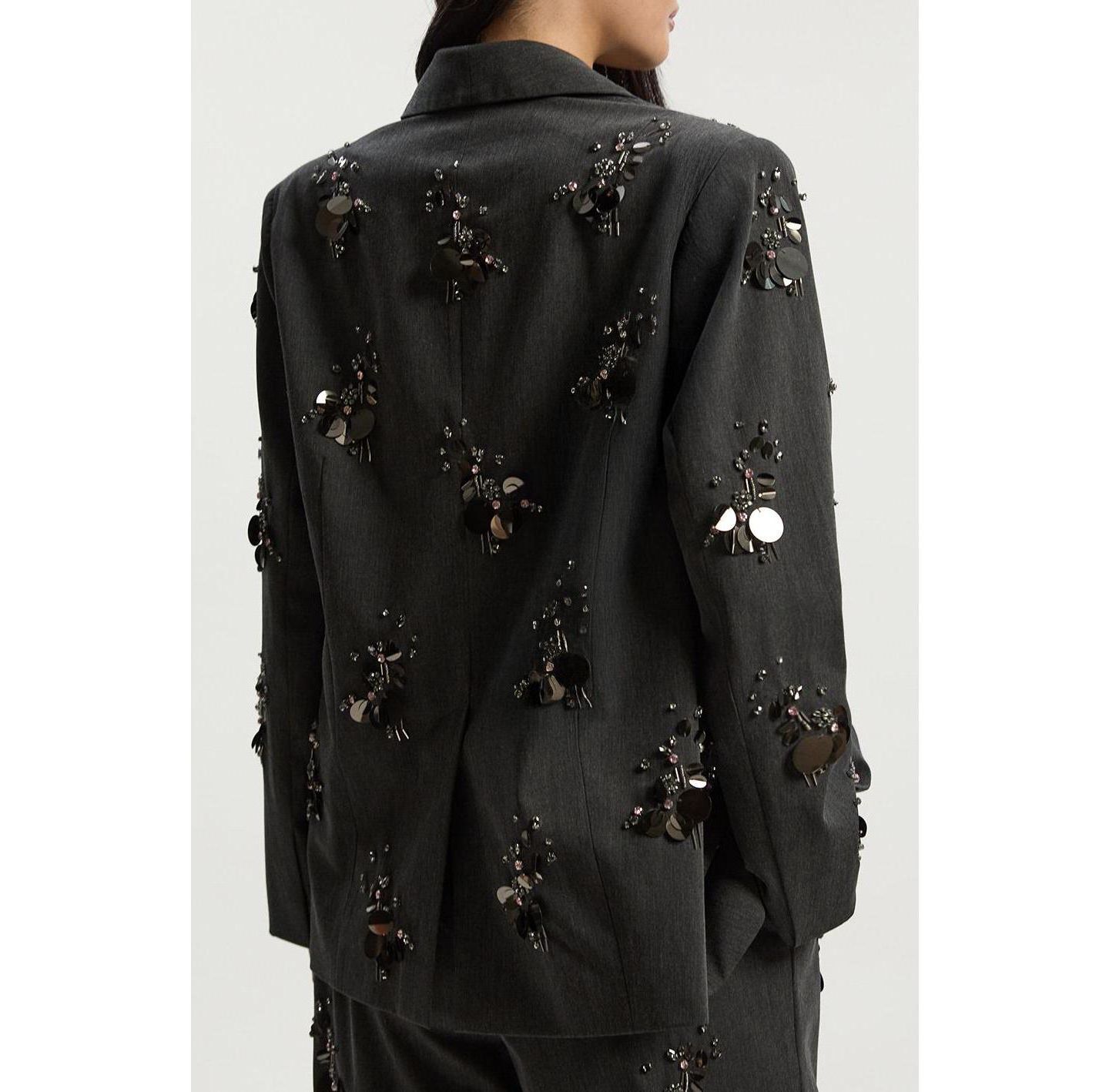 Женский пиджак Karen Millen Embellished Single-Breasted Blazer, цвет: Серый — фото 7
