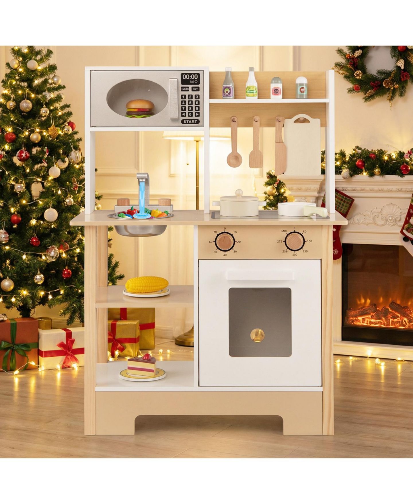 Детская игрушка Mecale Wooden Play Kitchen with Chalkboard, 13 Accessories, Ages 3+, цвет: Коричневый — фото 9