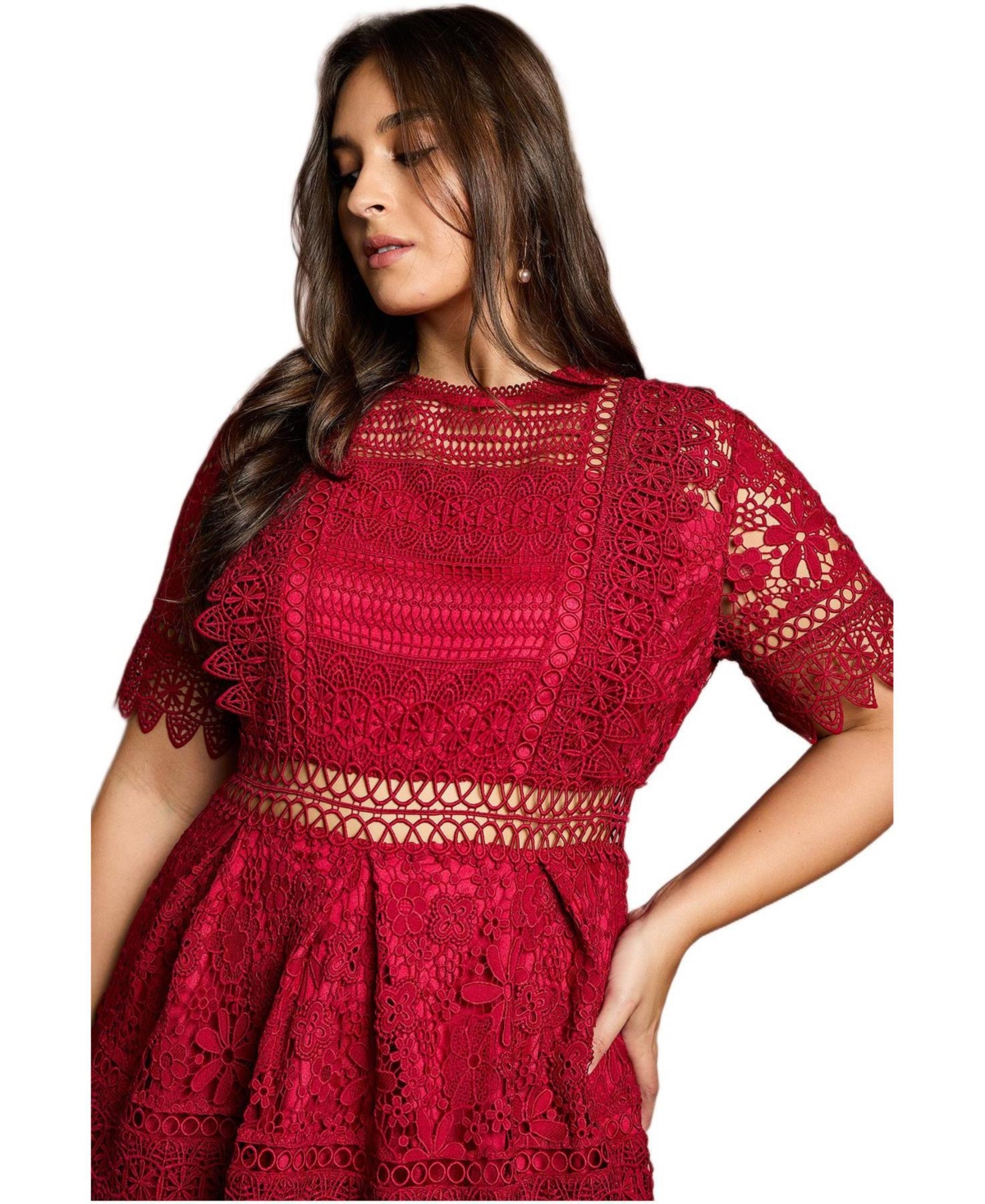 Coast Women's Plus Sizes Short Sleeve Lace Midi Dress