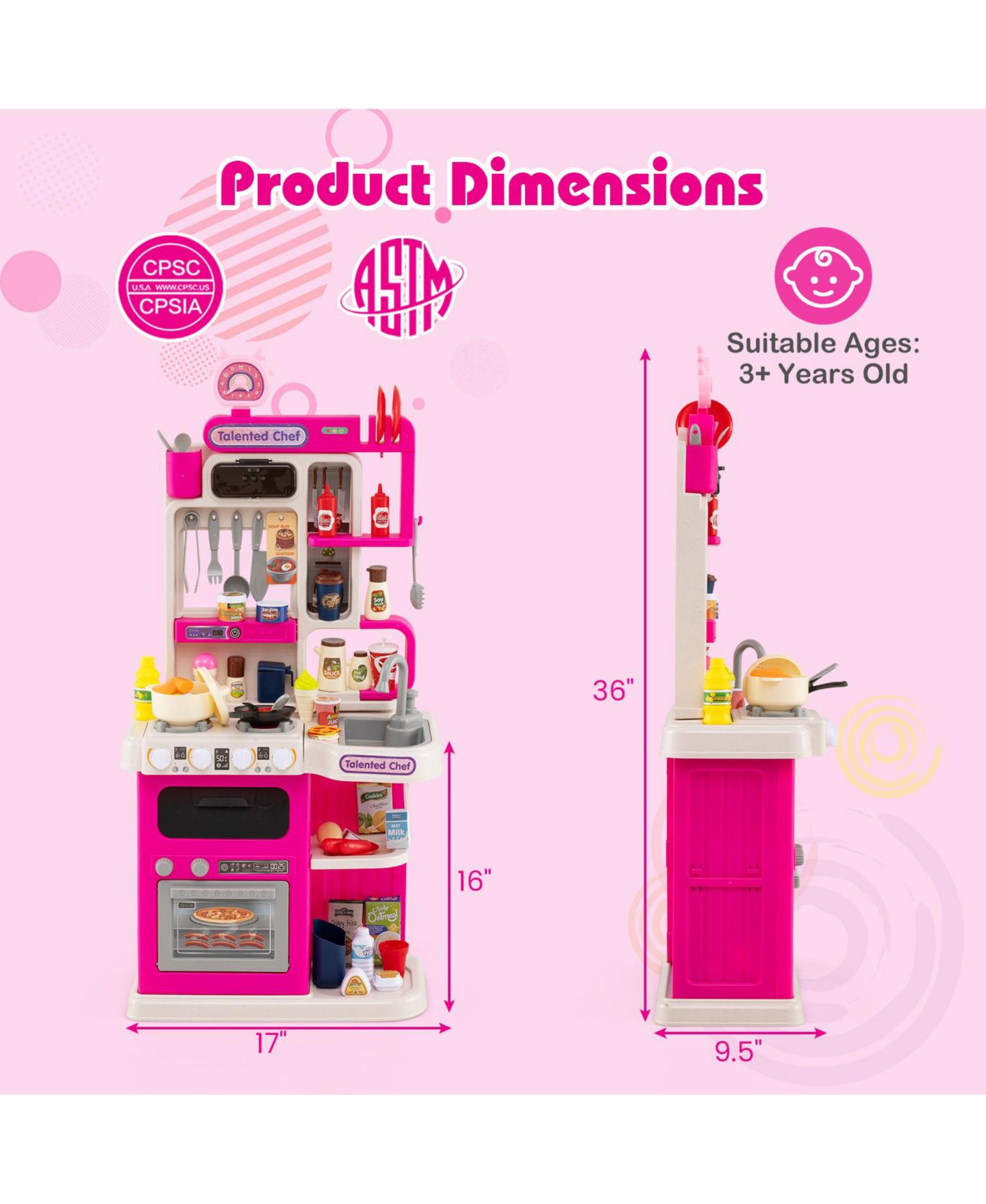 Детская игрушка Mecale Kids Kitchen Playset Pretend Kitchen with Realistic Lights & Sounds for Interactive Play, цвет: Розовый — фото 2