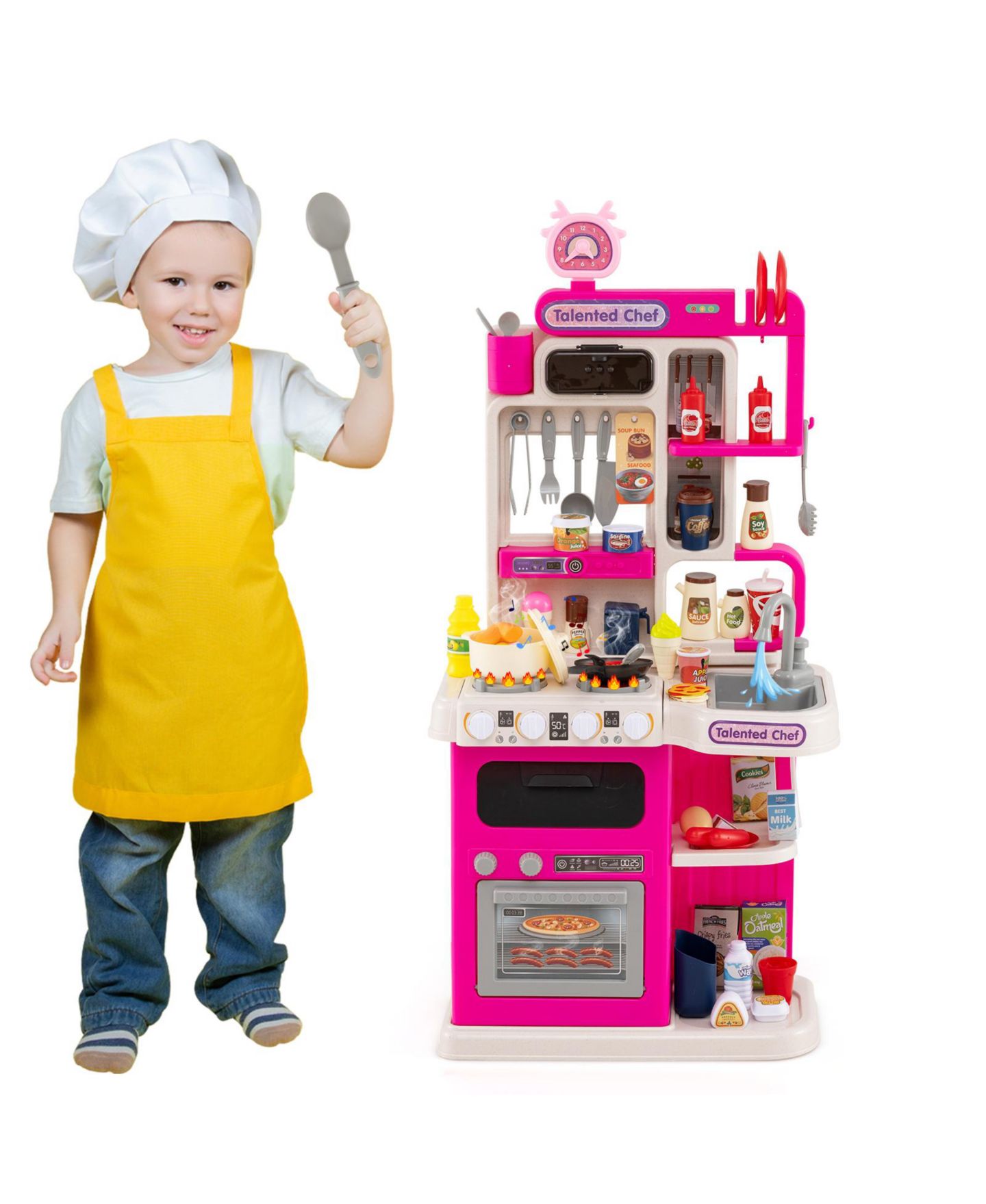 Детская игрушка Mecale Kids Kitchen Playset Pretend Kitchen with Realistic Lights & Sounds for Interactive Play, цвет: Розовый — фото 1