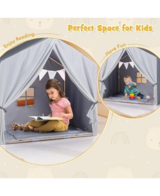 Kids Play Tent with Washable Cotton Mat and Flag Banner, Indoor Playhouse