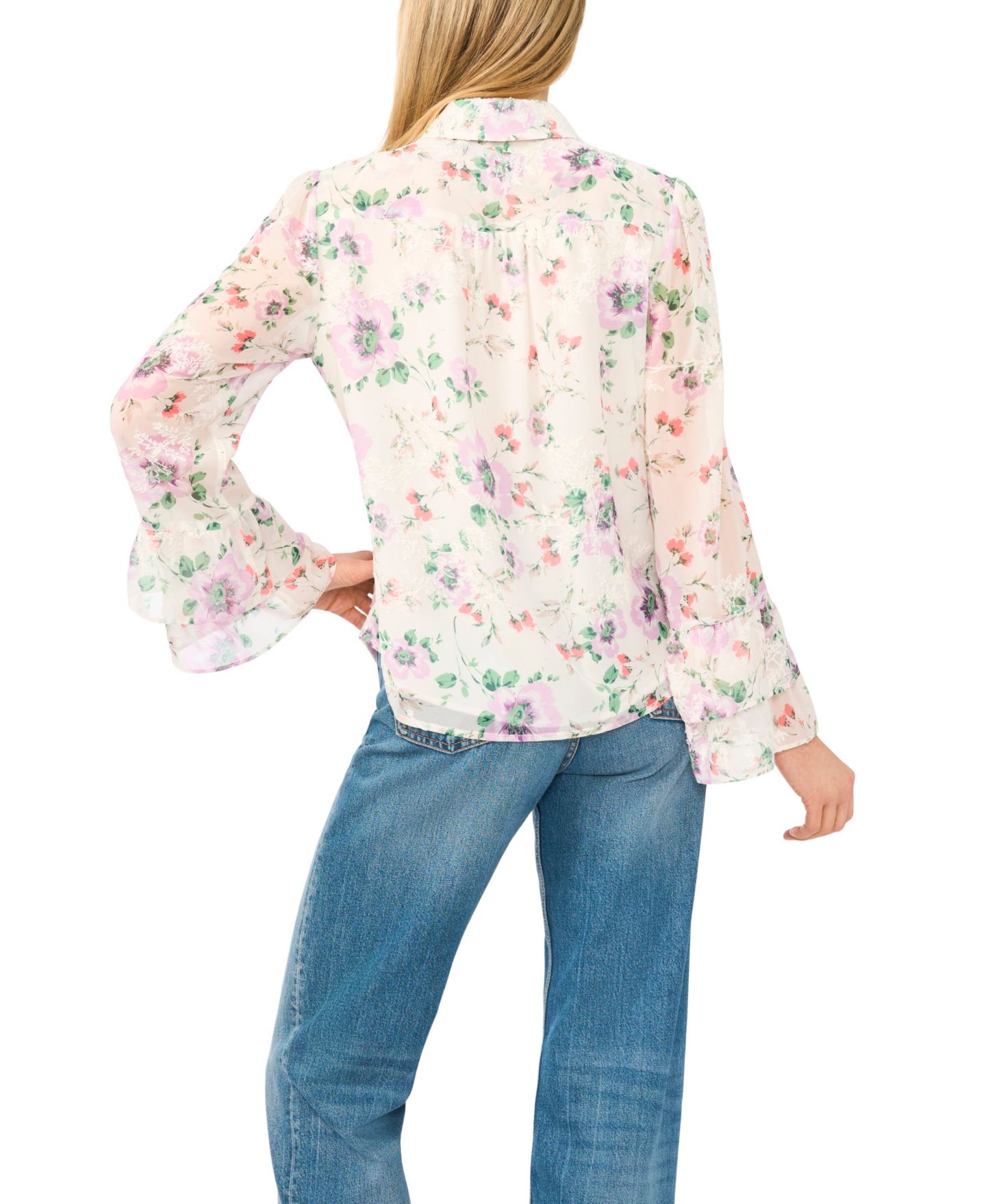 Женская рубашка CeCe Printed Collared Long-Sleeve, цвет: Слоновая кость — фото 3