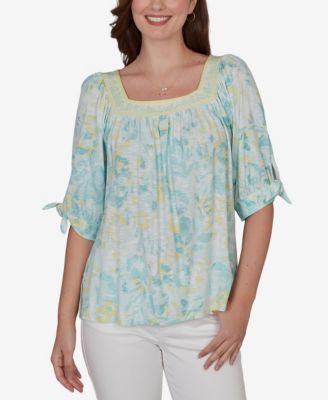 Petite Watercolor Floral Square Neck Top
