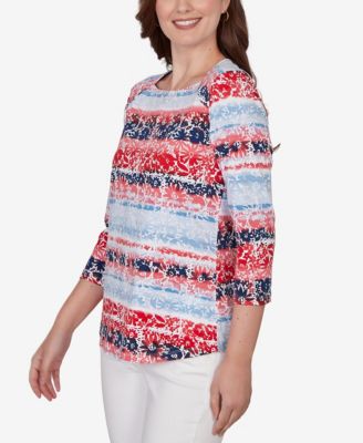 Petite Painted Floral Stripe Knit Top