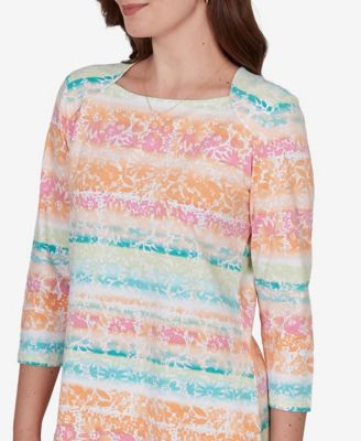 Petite Painted Floral Stripe Knit Top