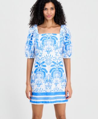 Women's Square-Neck Puff-Sleeve Mini Dress