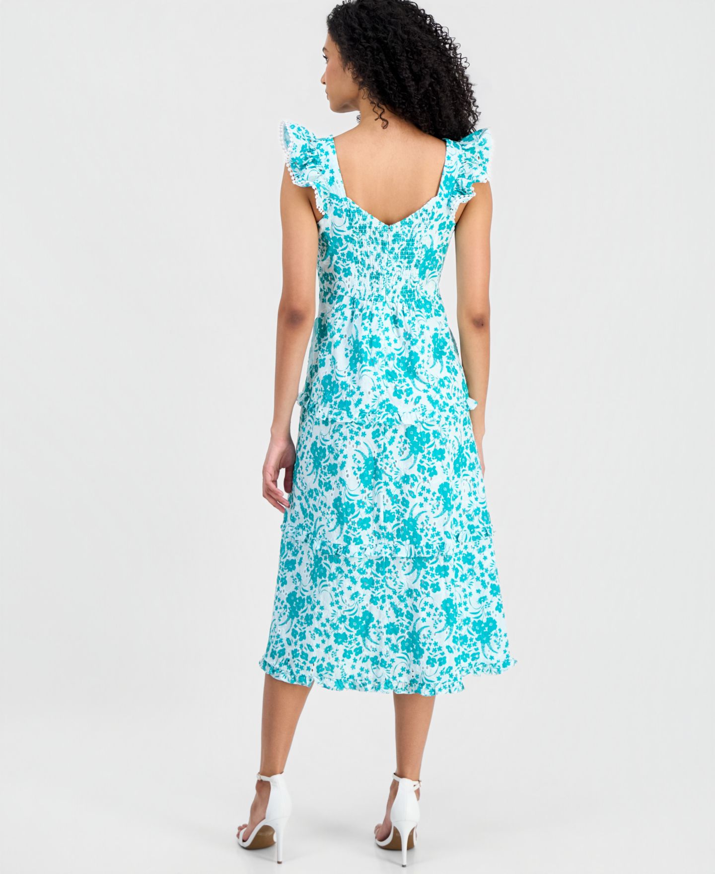 Женское платье Anne Klein Ruffled Tiered Midi, цвет: Зелёный — фото 4