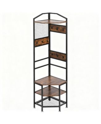 4-Tier Corner Storage Rack with Hooks and Shelves
