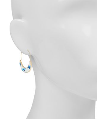 Gold-Tone Plated Blue Ceramic U Hoops Earrings