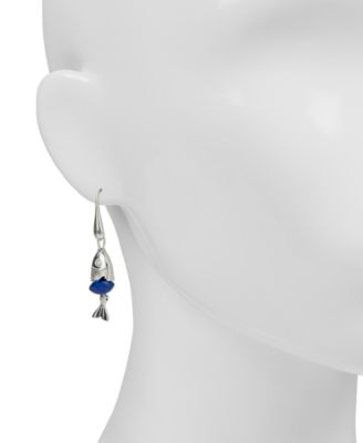 Rhodium Plated Marquise Fish Drop Earrings