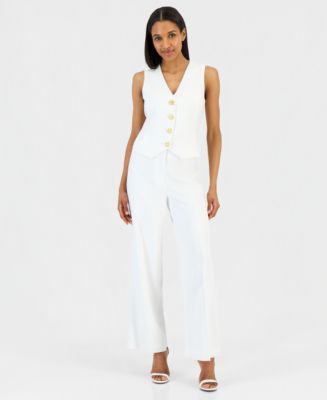 Tahari ASL Women's Starfish-Button Vest & Clean-Waist Wide-Leg