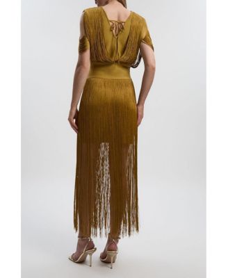 Women's Bandage Knit Fringe Detail Dress
