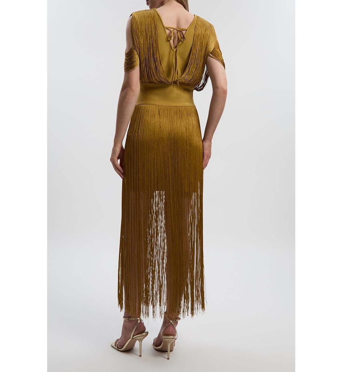 Karen Millen Women's Bandage Knit Fringe Detail Dress