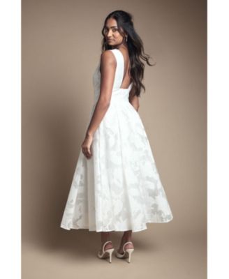 Women's Plunge V-Neck Jacquard Midi Dress