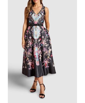 Women's Placement Print V Neck Midi Dress
