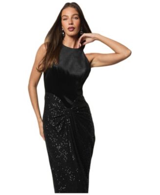 Women's Velvet Halter Sequin Maxi Dress