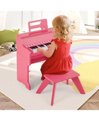 25-Key Kids Piano Keyboard with Stool, Mini Digital Wooden Toy, Adjustable Speed & Volume