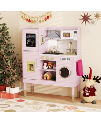 Pretend Play Kitchen Toy with Range Hood, Ice Maker & Telephone for Kids  Role Play