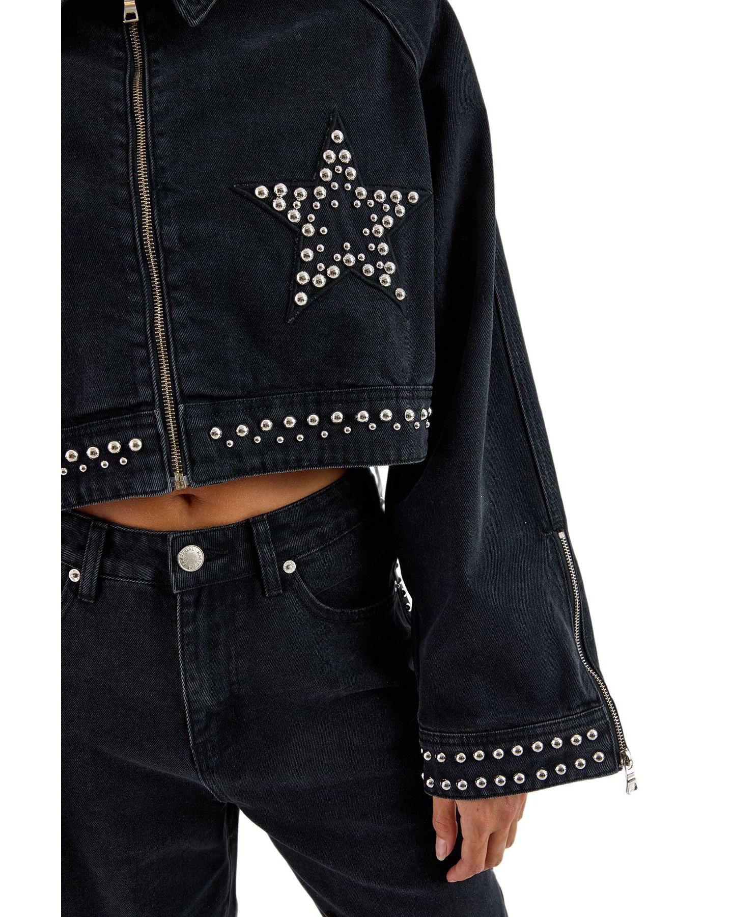 Женская куртка Nasty Gal Studded Denim Jacket, цвет: Потёртый чёрный — фото 2
