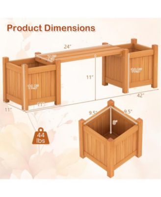 3-in-1 Outdoor Planter Box with Bench and Dual Side Garden Beds