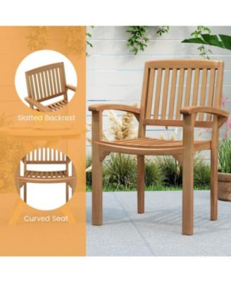 Patio Outdoor Chair Featuring Slatted Seat and Curved Comfort
