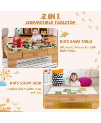 100-Piece Double-Sided Wooden Train Table Set with Storage Drawer, Ages 3