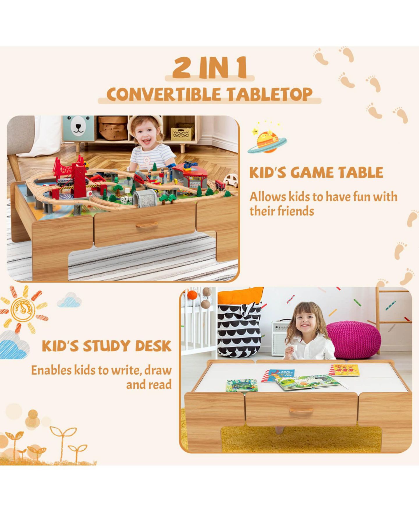 Детские игрушки Mecale 100-Piece Reversible Battery-Powered Train Table Set, цвет: Коричневый — фото 4