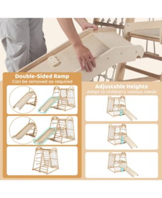 8-in-1 Montessori Wooden Jungle Gym Climber with Slide, Monkey Bar & Play Features for Active Kids