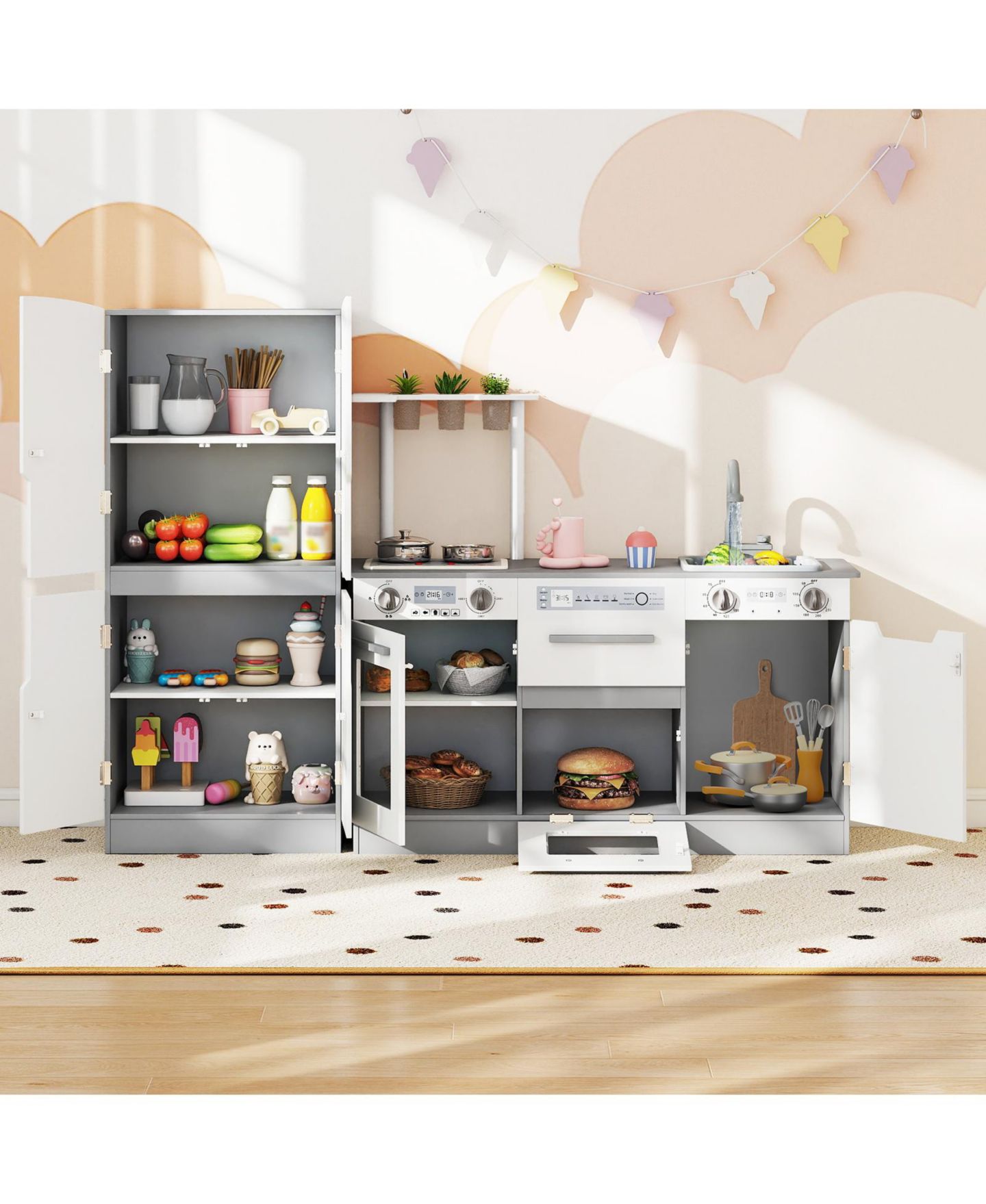 Детский игровой набор Mecale Kids Kitchen Wooden Running-Water 2-Piece Playset, Ages 3+, цвет: Белый — фото 1