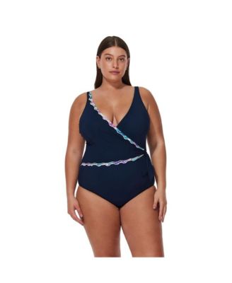 Plus Size Canva Tricolore V Neck Surplice One Piece