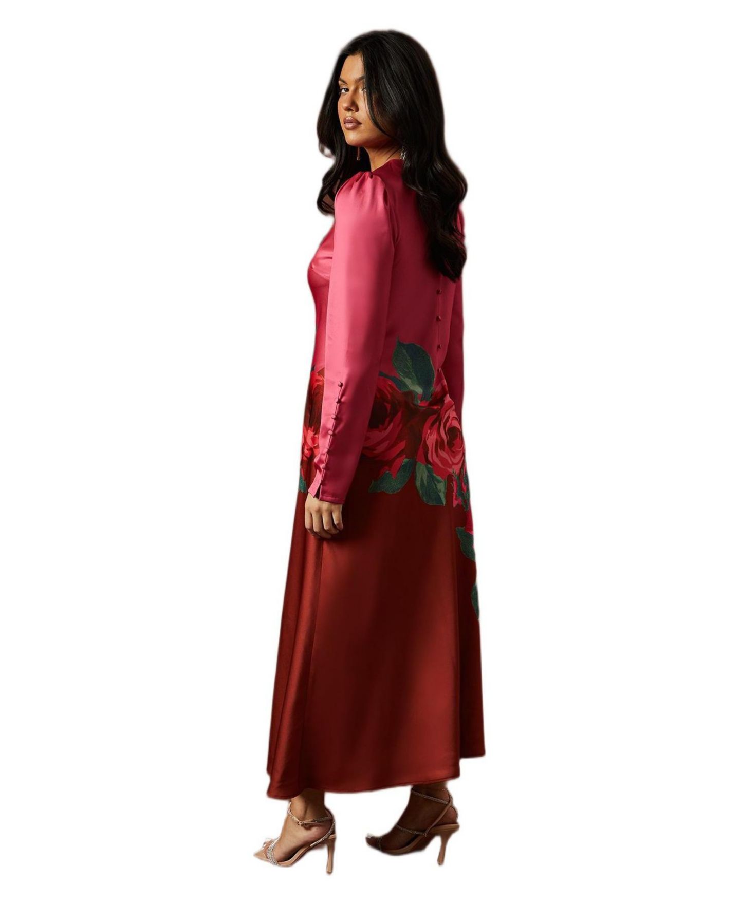 Женское платье Oasis Premium Satin Placement Print Maxi, цвет: Розовый — фото 3