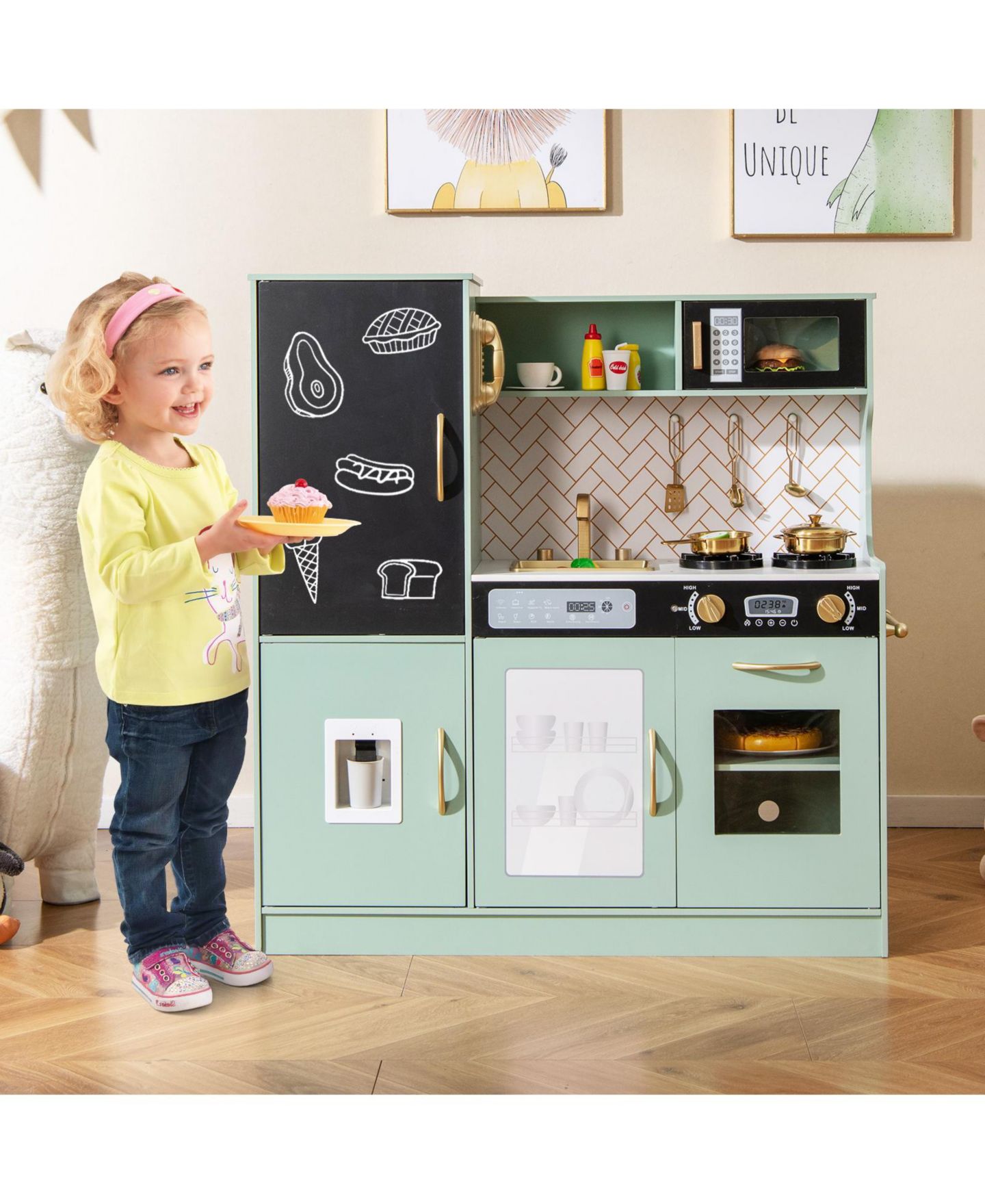 Детская игрушка Mecale Interactive Pretend Play Kitchen with Lights and Sounds, Ages 3+, цвет: Зелёный — фото 10
