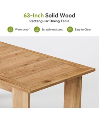 63 Solid Wood Dining Table, Rectangle Kitchen Table for 4-6 People