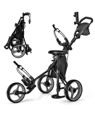3-Wheel Folding Golf Push Cart with Seat, Scoreboard, Adjustable Handle