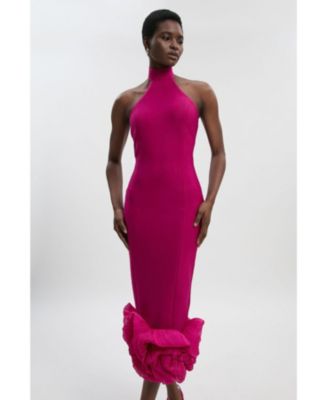 Women's Ruffle Hem Halter Knit Midi Dress