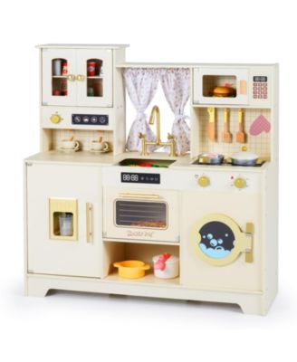 Wooden Toy Kitchen Playset with 14 Accessories for Kids Ages 3