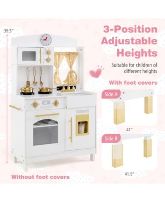Play Kitchen for Kids, Wooden Chef Pretend Playset with 3 Adjustable Heights & Microwave