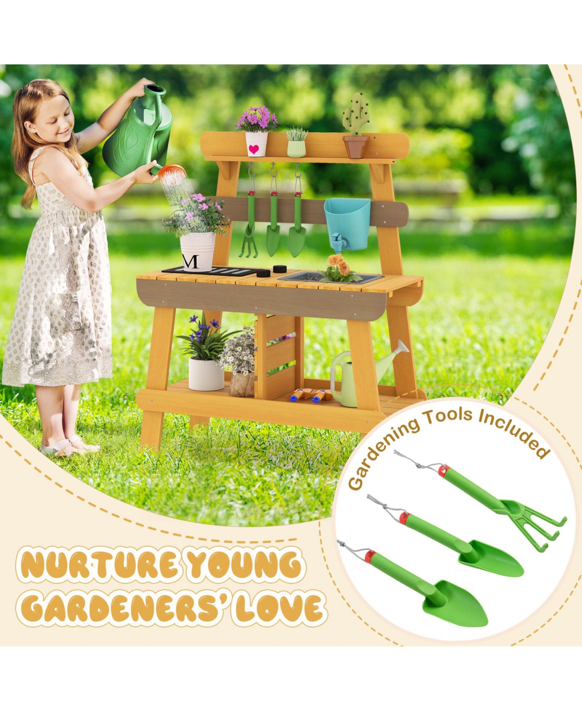 Mecale Outdoor Mud Kitchen for Kids, Wooden Play Kitchen Toy for Boys & Girls Ages 3-8