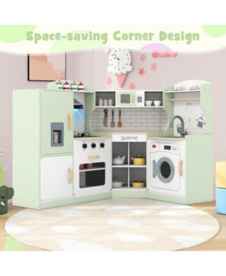 Corner Kids Play Kitchen with Washing Machine & Ice Maker, Pretend Play Gift for Boys & Girls