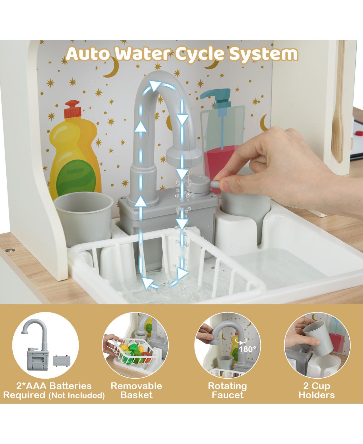Детский игровой набор Mecale Wooden Corner Kitchen Playset with Working Faucet & Sink, Ages 3+, цвет: Белый — фото 4