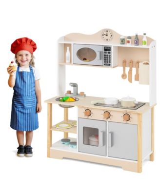 Wooden Play Kitchen Cooking Toy Playset for Kids, Imaginative Pretend Play