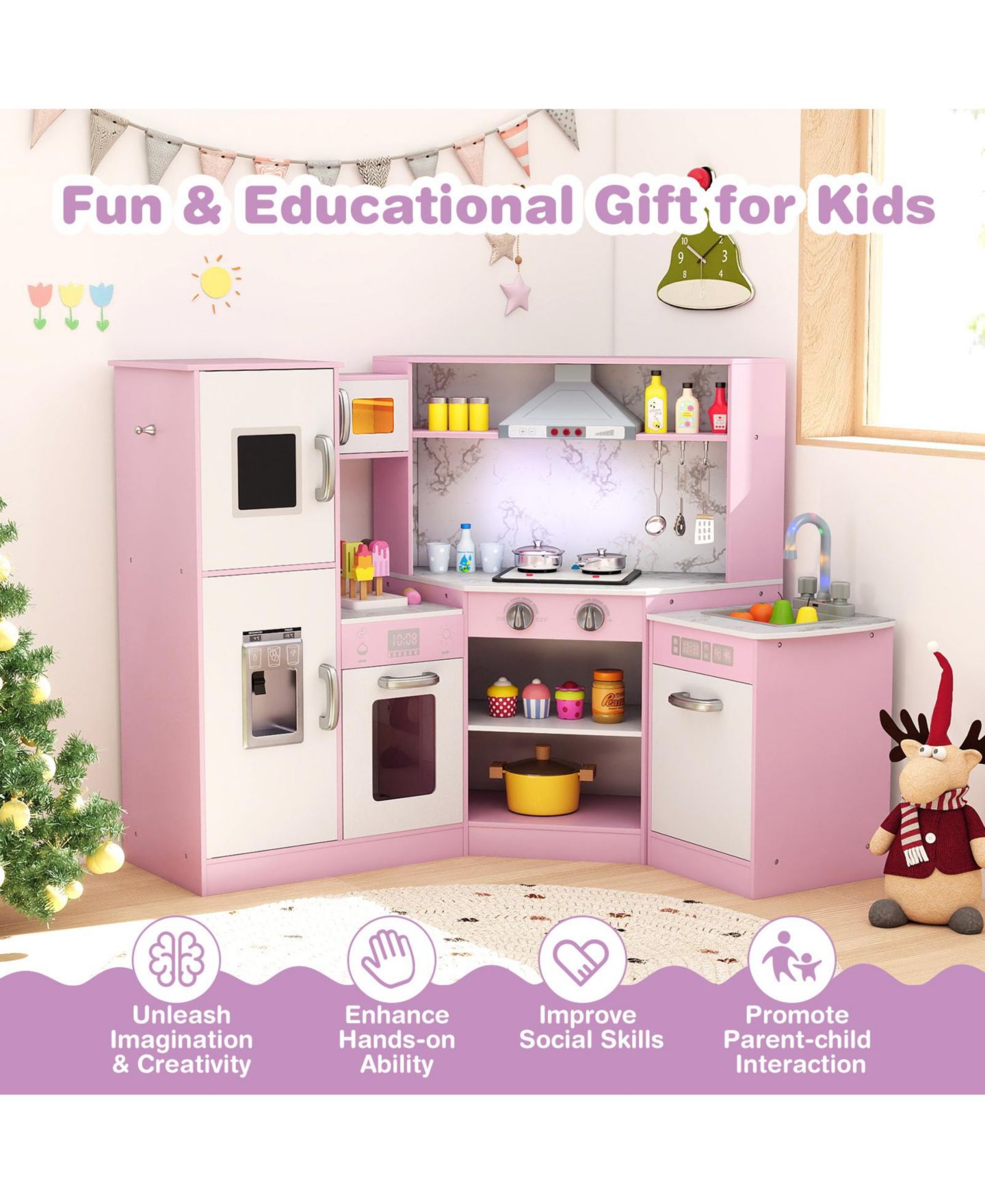 Детский игровой набор Mecale Separate Washing Basin Kids Corner Kitchen Playset, Ages 3+, цвет: Розовый — фото 2