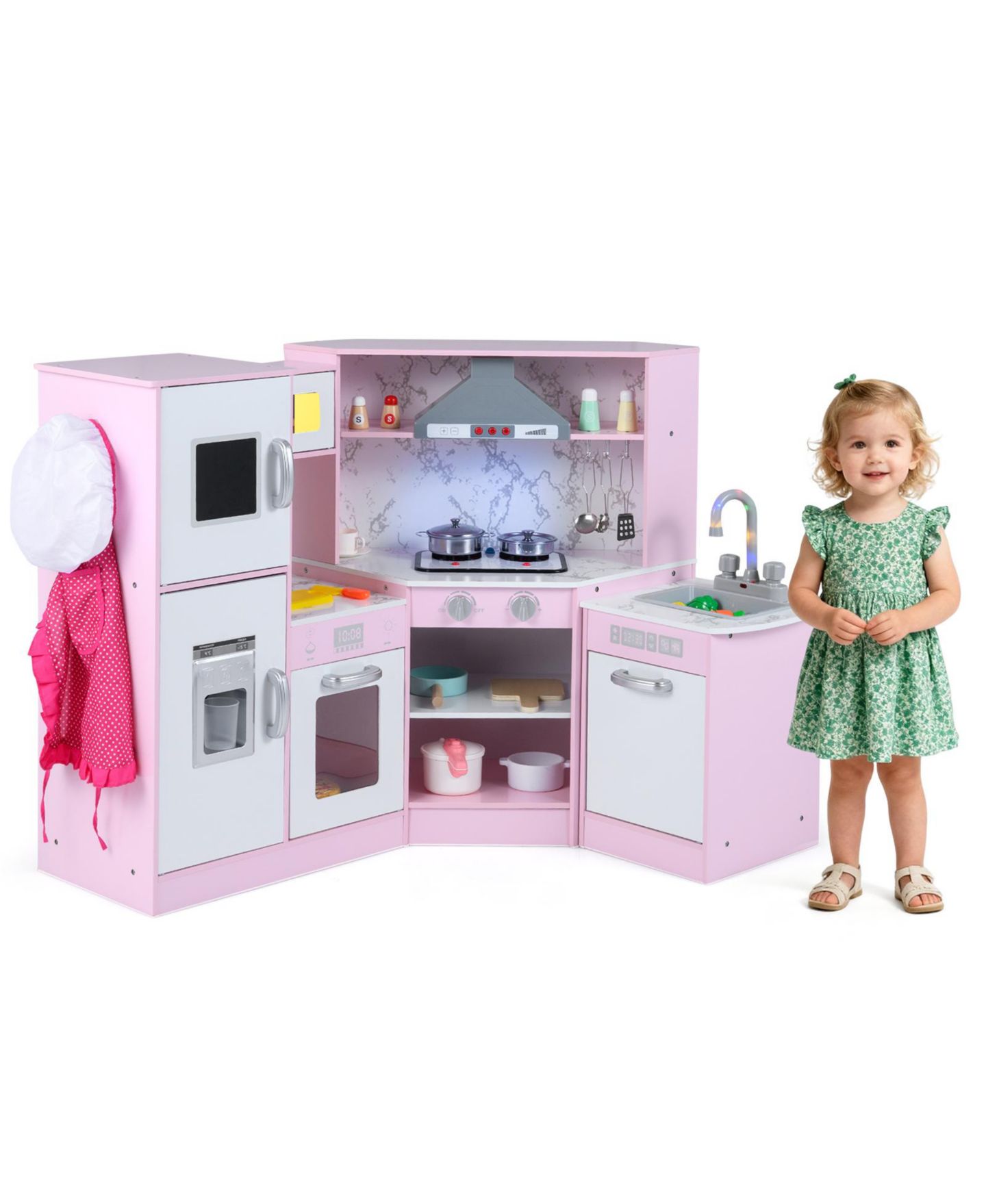 Детский игровой набор Mecale Separate Washing Basin Kids Corner Kitchen Playset, Ages 3+, цвет: Розовый — фото 10