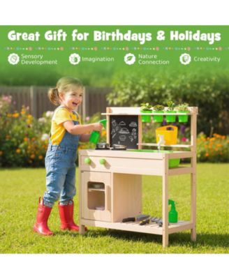 Kids Mud Kitchen Pretend Play Set with Chalkboard for Ages 3