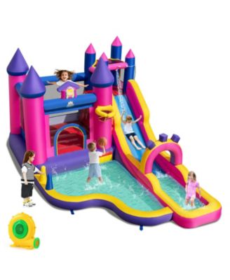 Princess Inflatable Water Slide Bounce Castle with Climbing Wall, 680W Blower Included