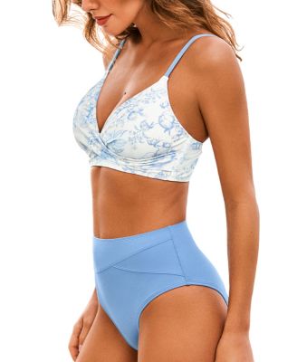 Women's High Waisted V Neck Twist Front Bikini Sets