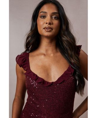 Women's Occasion Sequin Ruffle Midaxi Dress