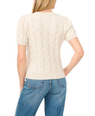 Women's Cable Puff-Sleeve Crew Neck Sweater