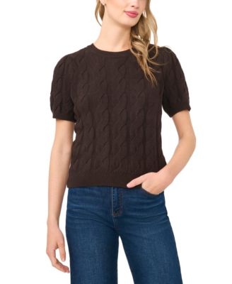 Women's Cable Puff-Sleeve Crew Neck Sweater